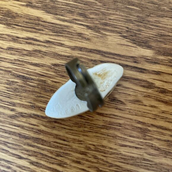 White Tan Oblong Chunky Boho Handmade Artisan Ceramic Glass‎ Ring Adjustable - Picture 6 of 7